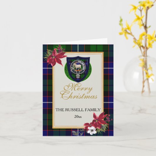 Russell Scottish Clan Tartan & Crest カード (黄色い花)