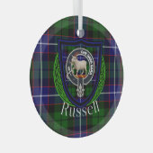 Russell Scottish Clan Tartan & Crest ガラスオーナメント (正面右)