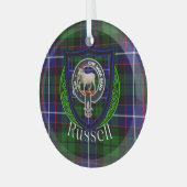 Russell Scottish Clan Tartan & Crest ガラスオーナメント (正面左)