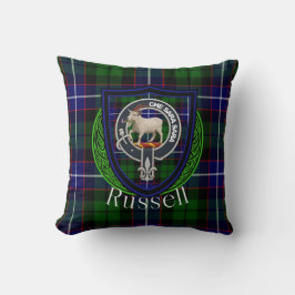 Russell Scottish Clan Tartan & Crest クッション