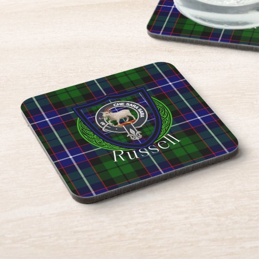 Russell Scottish Clan Tartan & Crest コースター (左側)