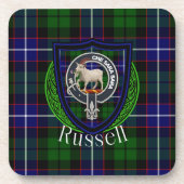 Russell Scottish Clan Tartan & Crest コースター (正面)