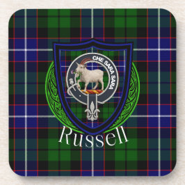 Russell Scottish Clan Tartan & Crest コースター