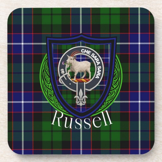 Russell Scottish Clan Tartan & Crest コースター (正面)
