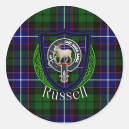 Russell Scottish Clan Tartan & Crest ラウンドシール