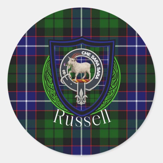 Russell Scottish Clan Tartan & Crest ラウンドシール (正面)