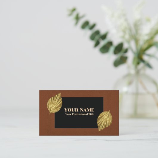 Russet Frame Black Center Gold Leaves 名刺 (スタンド正面)
