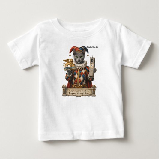 Russian Blue Arlequin Cat ベビーTシャツ (正面)