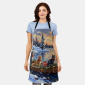 Russian Blue Cat Christmas Boat Holiday エプロン (着用した状態)