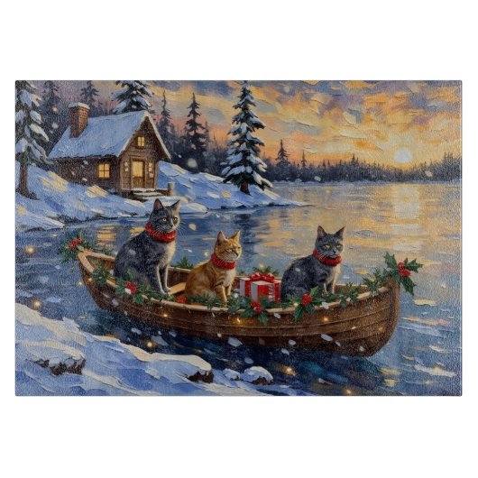 Russian Blue Cat Christmas Boat Holiday カッティングボード (正面)
