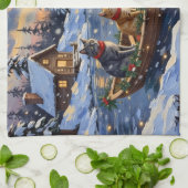 Russian Blue Cat Christmas Boat Holiday キッチンタオル (折り畳み)