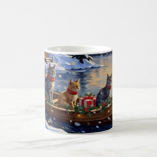Russian Blue Cat Christmas Boat Holiday コーヒーマグカップ (中央)