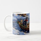 Russian Blue Cat Christmas Boat Holiday コーヒーマグカップ (左)