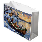 Russian Blue Cat Christmas Boat Holiday ラージペーパーバッグ (裏面アングル)