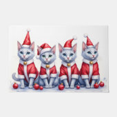 Russian Blue Cat Christmas Dress Santa Hat ドアマット (正面)