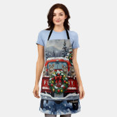 Russian Blue Cat Christmas Red Truck Holiday エプロン (着用した状態)