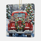 Russian Blue Cat Christmas Red Truck Holiday セラミックオーナメント (左)