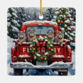 Russian Blue Cat Christmas Red Truck Holiday セラミックオーナメント (裏面)
