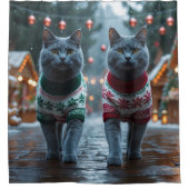 Russian Blue Cats Christmas Snow Holiday  シャワーカーテン (正面)