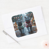 Russian Blue Cats Christmas Snow Holiday  スクエアシール (封筒)