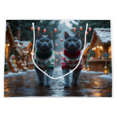 Russian Blue Cats Christmas Snow Holiday  ラージペーパーバッグ (正面)