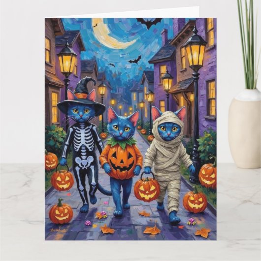 Russian Blue Cats in Halloween Costumes カード (正面)