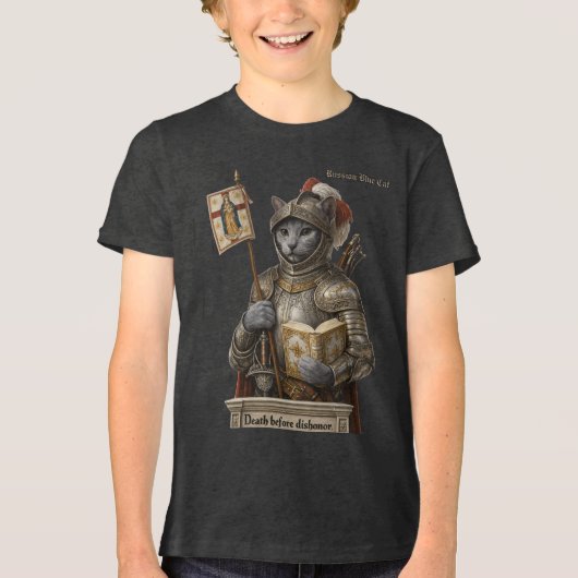 Russian Blue Conquistador Cat – Honor & Legacy トライブレンドＴシャツ (正面)