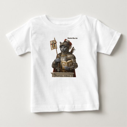 Russian Blue Conquistador Cat – Honor & Legacy ベビーTシャツ (正面)