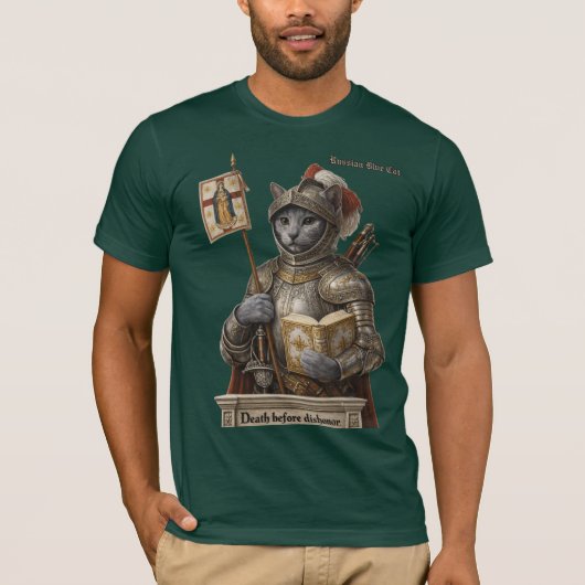Russian Blue Conquistador Cat – Honor & Legacy Tシャツ (正面)