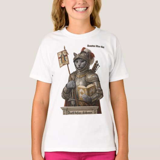 Russian Blue Conquistador Cat – Honor & Legacy Tシャツ (正面)