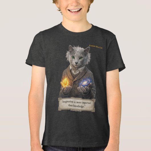 Russian Blue Einstein Cat - Imagination トライブレンドＴシャツ (正面)