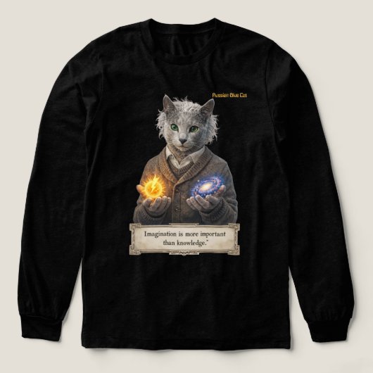 Russian Blue Einstein Cat - Imagination トライブレンドＴシャツ (デザイン正面)