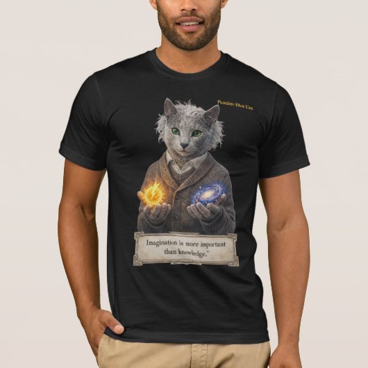 Russian Blue Einstein Cat - Imagination Tシャツ (正面)