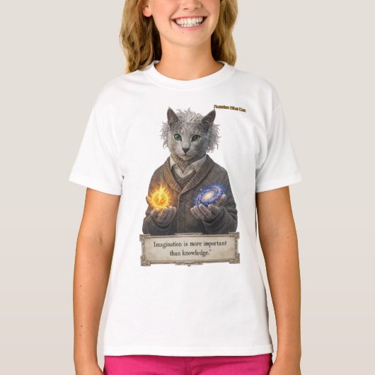 Russian Blue Einstein Cat - Imagination Tシャツ (正面)