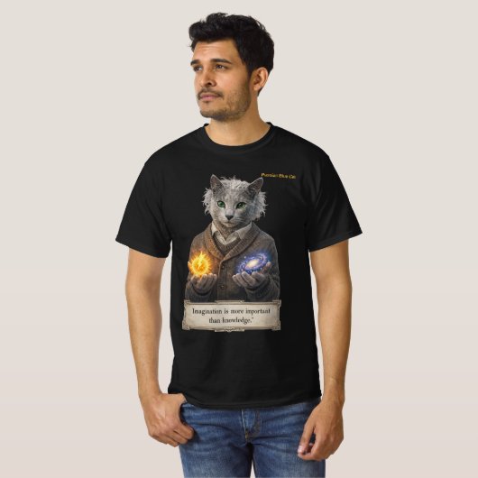Russian Blue Einstein Cat - Imagination Tシャツ (正面フル)
