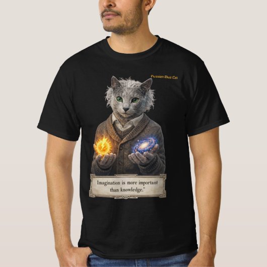 Russian Blue Einstein Cat - Imagination Tシャツ (正面)