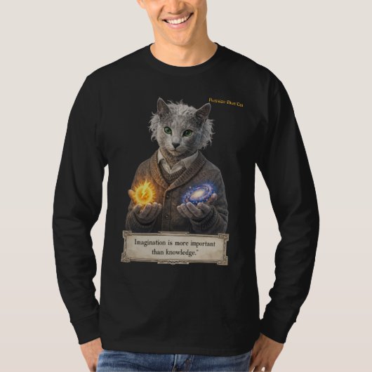 Russian Blue Einstein Cat - Imagination Tシャツ (正面)