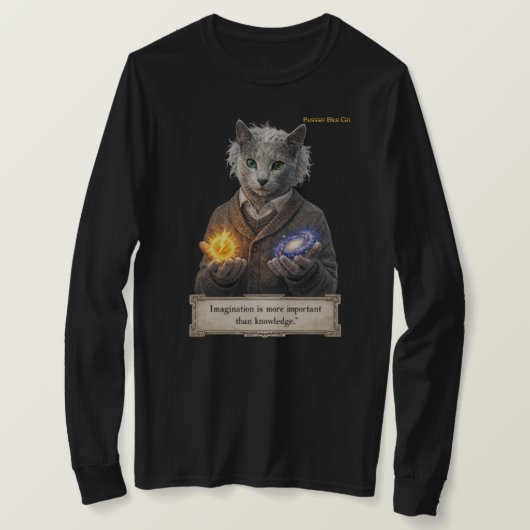 Russian Blue Einstein Cat - Imagination Tシャツ (デザイン正面)