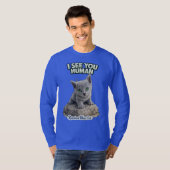 Russian Blue funny Cat – “I See You Human” Tシャツ (正面フル)