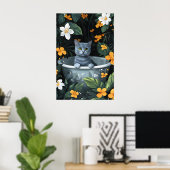 Russian Blue In Bathtub Poster, Funny Cat Poster ポスター (ホームオフィス)