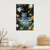Russian Blue In Bathtub Poster, Funny Cat Poster ポスター (キッチン)
