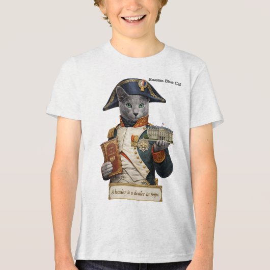 Russian Blue Napoleon Bonaparte Cat トライブレンドＴシャツ (正面)