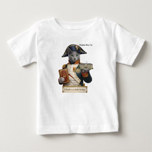 Russian Blue Napoleon Bonaparte Cat ベビーTシャツ (正面)