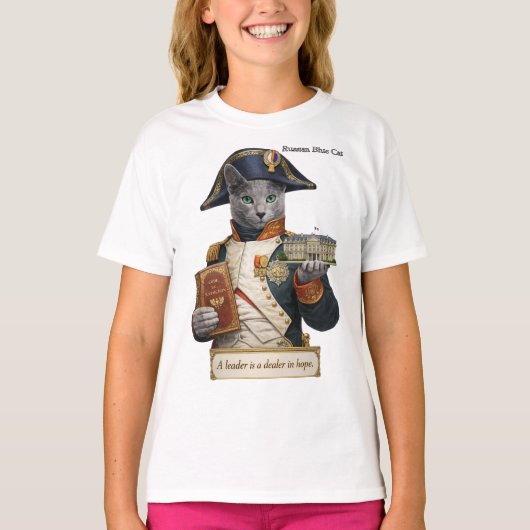 Russian Blue Napoleon Bonaparte Cat Tシャツ (正面)