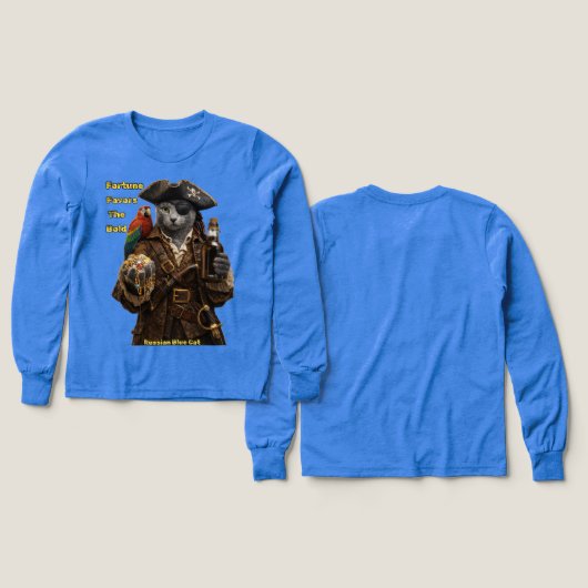 Russian Blue Pirate Cat – Fortune Favors The Bold (デザイン 正面＆背面)