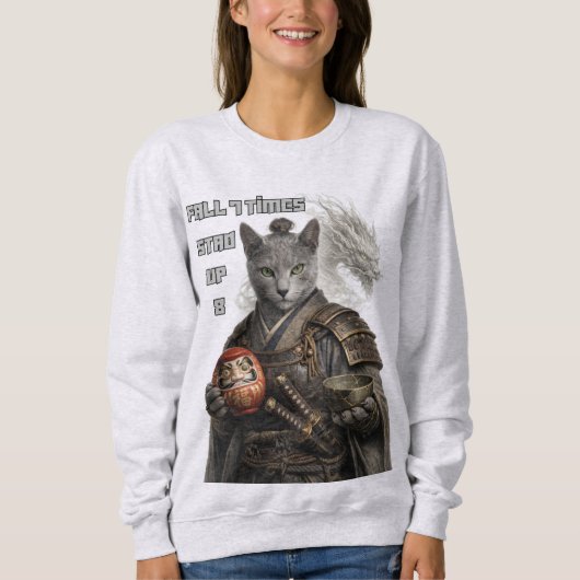 Russian Blue Samurai Cat スウェットシャツ (正面)