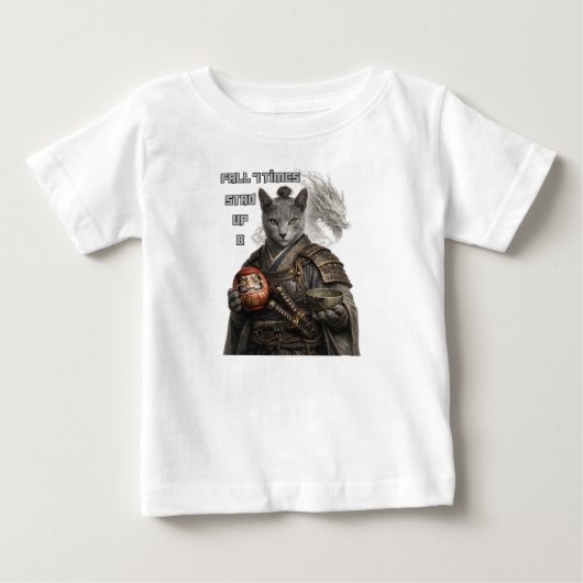 Russian Blue Samurai Cat ベビーTシャツ (正面)