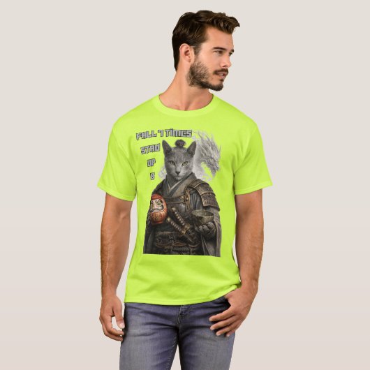 Russian Blue Samurai Cat Tシャツ (正面フル)
