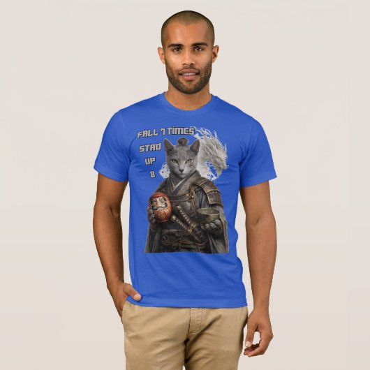 Russian Blue Samurai Cat Tシャツ (正面フル)