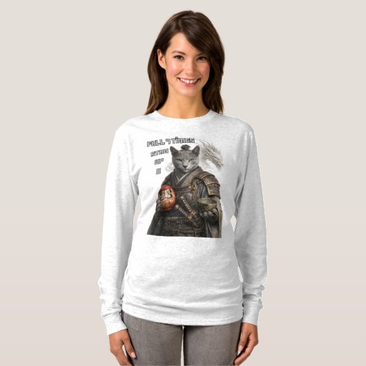 Russian Blue Samurai Cat Tシャツ (正面フル)